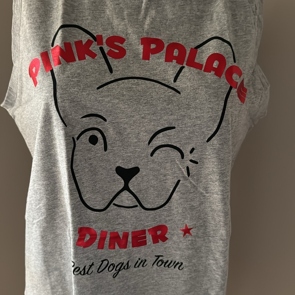 NWT Etre Cecile French Bulldog Face Graphics gray sleeveless T-shirt Large RARE